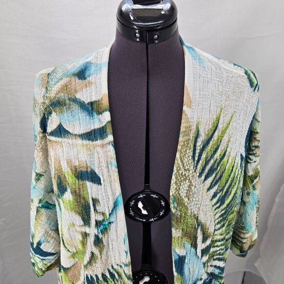 630-28 Chicos open front Tropical Palm Floral Cardigan Kimono Size 2 (12, LG) - Picture 2 of 9